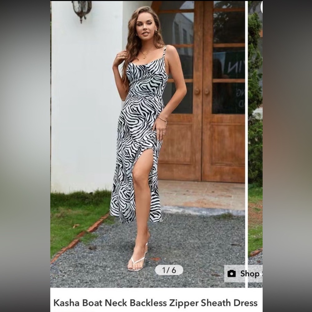 NWT Cupshe Kasha Boatneck Zebra Sheath Dress